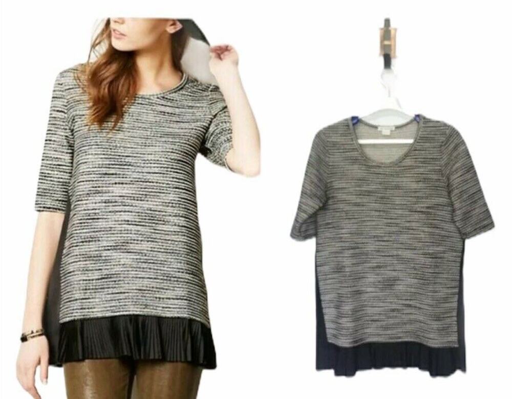 Clu + Willoughby Anthropologie Inkstick Tunic Top Size Large Black White